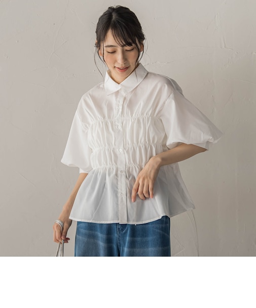 【WEB限定】シャーリングパフスリーブブラウス