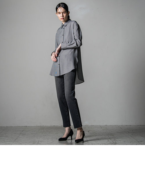 【大きいサイズ/洗濯機で洗える/4wayストレッチ】イスコボーイフレンドスキニーブラックデニムパンツ