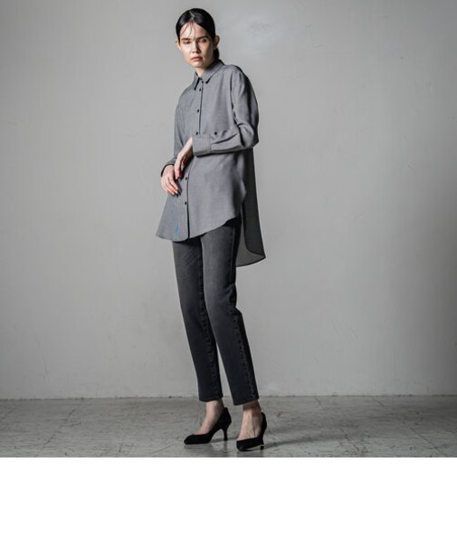 【大きいサイズ/洗濯機で洗える/4wayストレッチ】イスコボーイフレンドスキニーブラックデニムパンツ