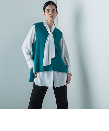 【手洗い可能】キーホールネックテンセルニットジレ