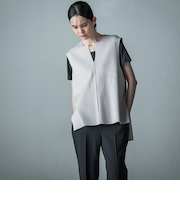 【大きいサイズ/手洗い可能】キーホールネックテンセルニットジレ