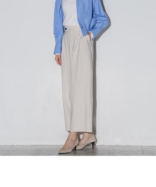 スマッシュリネンストライプタックワイドパンツ≪洗濯機で洗える≫