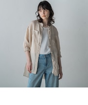 【大きいサイズ】バンドカラーラミーブラウス≪手洗い可能≫