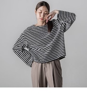 ワイドスリーブボーダーカットソー≪洗濯機で洗える/吸水速乾/紫外線防止≫