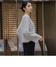 ワイドスリーブボーダーカットソー≪洗濯機で洗える/吸水速乾/紫外線防止≫