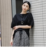 袖ジャガードポンチカットソー≪洗濯機で洗える/接触冷感/紫外線防止≫