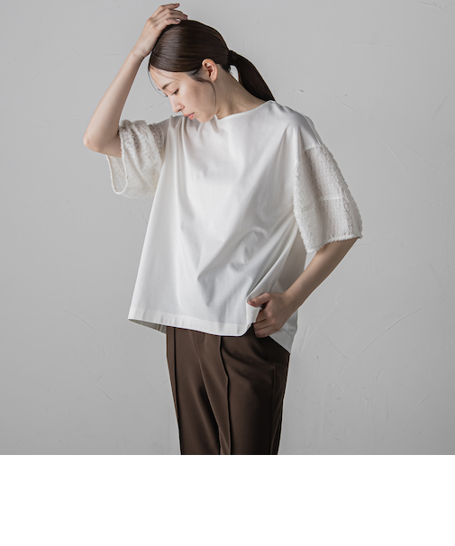 袖ジャガードポンチカットソー≪洗濯機で洗える/接触冷感/紫外線防止≫