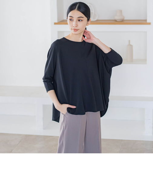 【大きいサイズ/カタログ掲載】バックリボンマシュマロポンチカットソー≪洗濯機で洗える≫