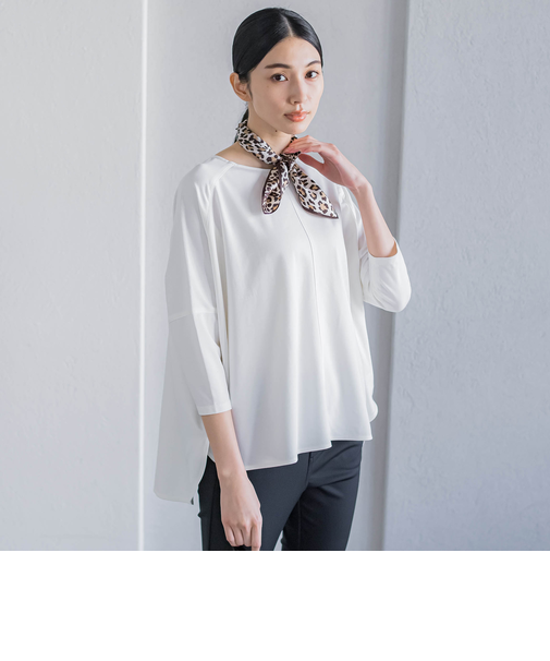 【大きいサイズ/カタログ掲載】バックリボンマシュマロポンチカットソー≪洗濯機で洗える≫