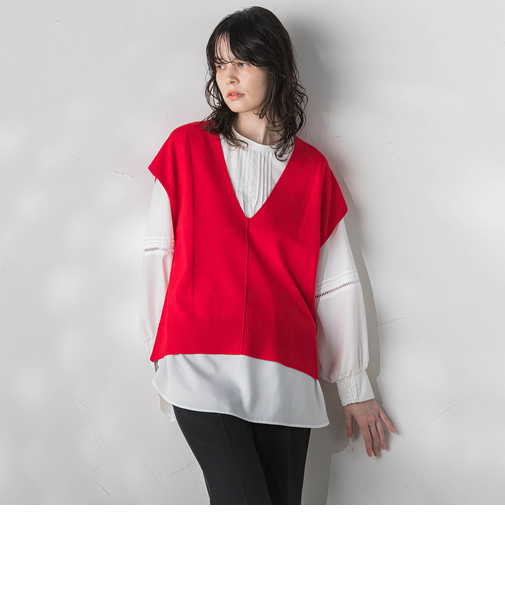 Vネックニットベスト≪手洗い可能≫