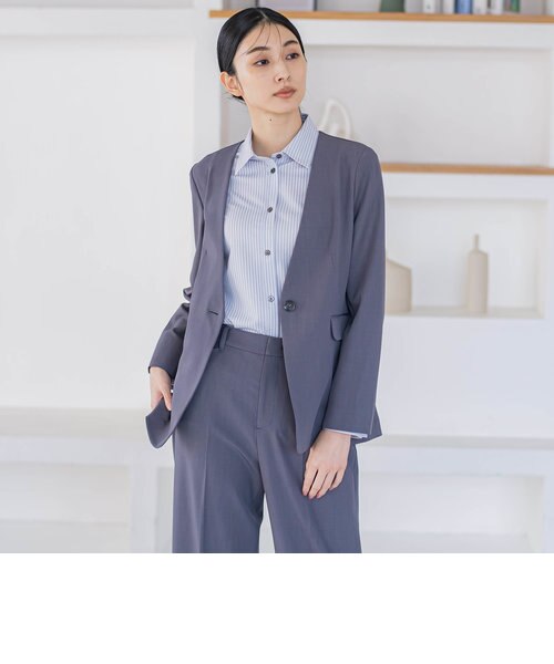 UNTITLEDノーカラージャケット パンツ スーツ 大きいサイズ42　手洗い 大きいサイズ】ドライギャバストレッチノーカラージャケット