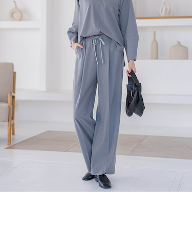 ピンストライプストレッチパンツ≪洗濯機で洗える/防シワ/セットアップ対応≫