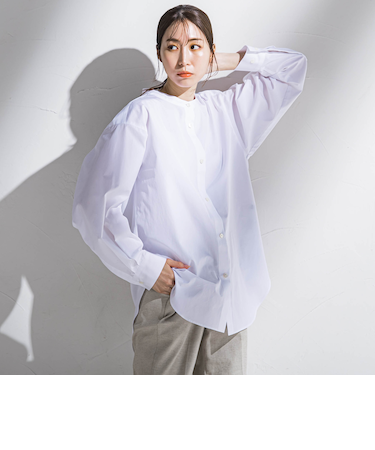 【大きいサイズ】バンドカラーシャツ≪洗濯機で洗える≫