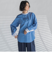 【大きいサイズ】バンドカラーシャツ≪洗濯機で洗える≫