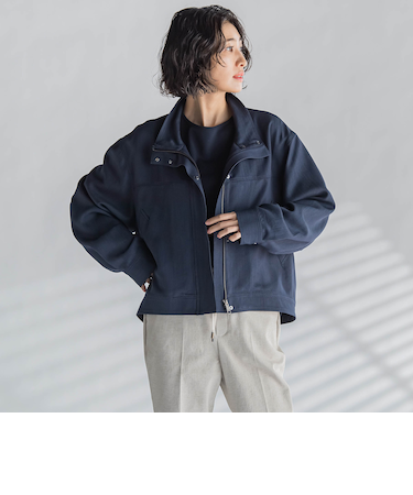 【大きいサイズ】スタンドカラーデニムブルゾン≪洗濯機で洗える≫