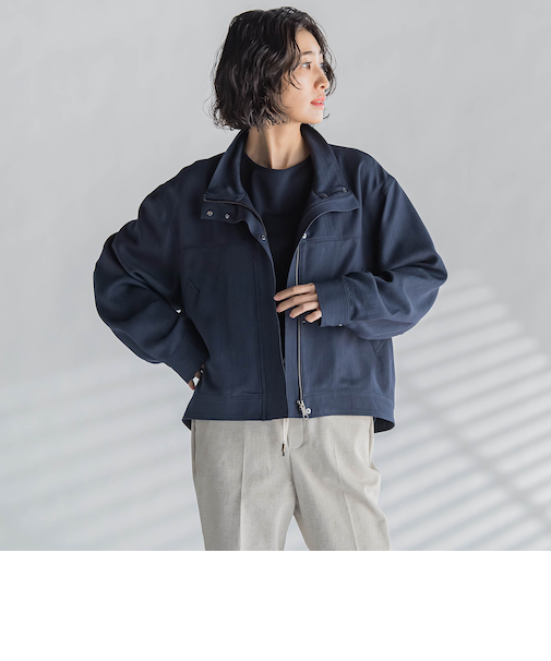 【大きいサイズ】スタンドカラーデニムブルゾン≪洗濯機で洗える≫