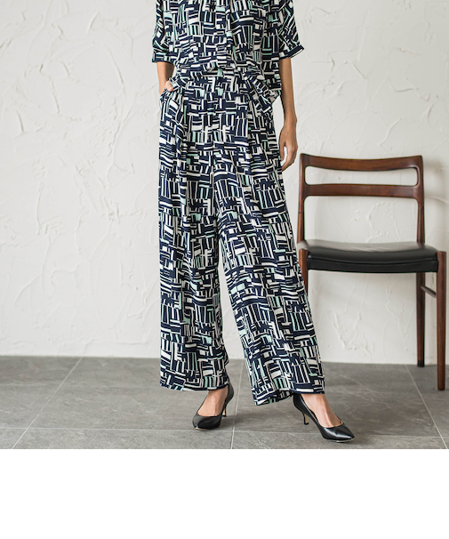 【大きいサイズ】幾何柄パンツ≪洗濯機で洗える≫