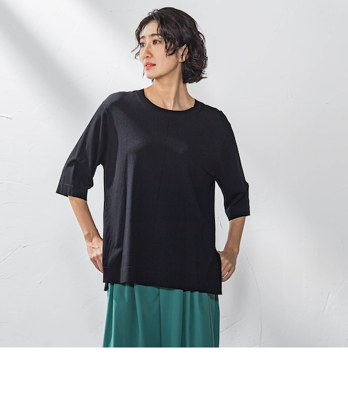 【大きいサイズ】Tシャツ風ニットプルオーバー≪手洗い可能≫