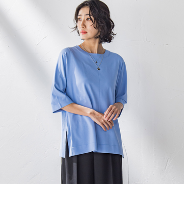 【大きいサイズ】Tシャツ風ニットプルオーバー≪手洗い可能≫