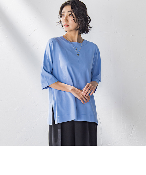 【大きいサイズ】Tシャツ風ニットプルオーバー≪手洗い可能≫