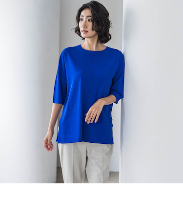 【大きいサイズ】Tシャツ風ニットプルオーバー≪手洗い可能≫