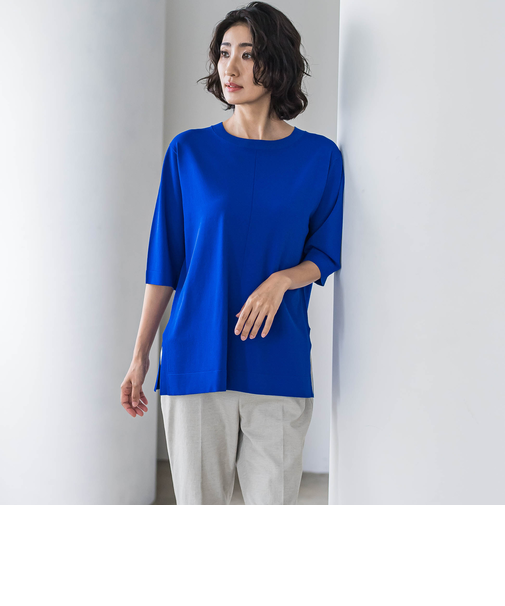 【大きいサイズ】Tシャツ風ニットプルオーバー≪手洗い可能≫