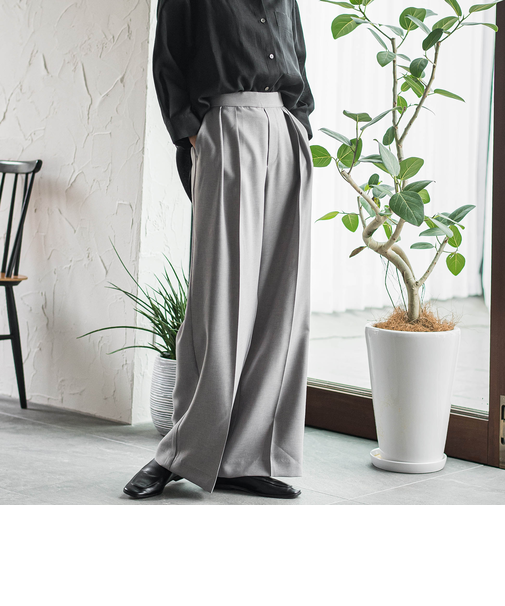 【WEB限定】タックワイドパンツ≪洗濯機で洗える≫