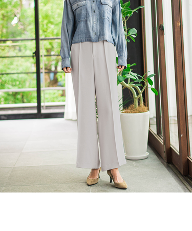 【大きいサイズ】【旅楽シリーズ】”シワレス”ワイドパンツ≪洗濯機で洗える≫