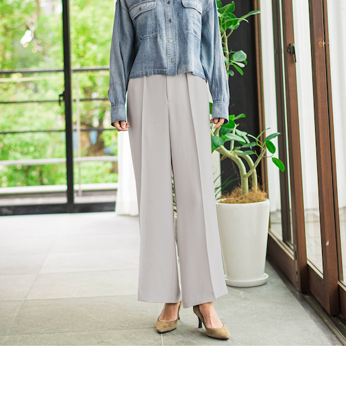 【大きいサイズ】【旅楽シリーズ】”シワレス”ワイドパンツ≪洗濯機で洗える≫