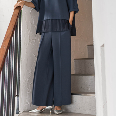 【旅楽シリーズ】”シワレス”ワイドパンツ≪洗濯機で洗える≫