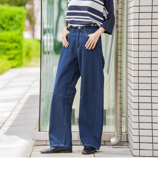 【WEB限定】デニムカーブパンツ≪洗濯機で洗える≫