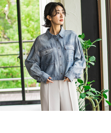 【biyori】ショート丈デニムシャツ≪手洗い可能≫
