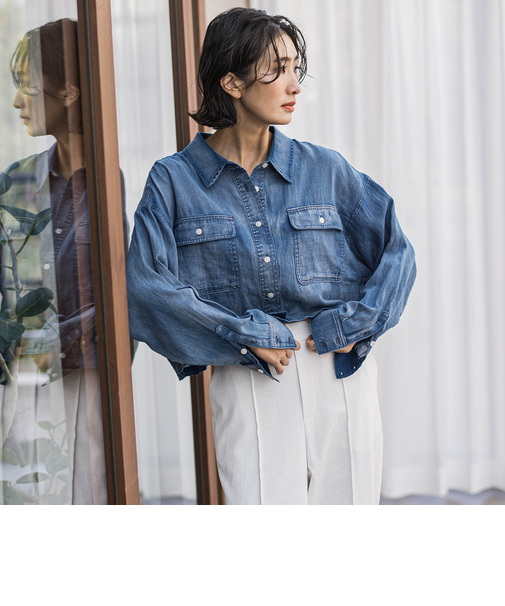 【biyori】ショート丈デニムシャツ≪手洗い可能≫