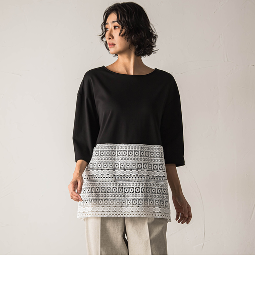 【biyori】”裾に咲くレース”日常がさりげなくときめきくカットソー≪洗濯機で洗える≫