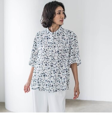 【大きいサイズ】手描きドットプリントシャツ≪洗濯機で洗える≫