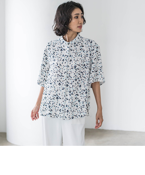 手描きドットプリントシャツ≪洗濯機で洗える≫