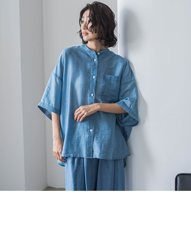 【大きいサイズ】【biyori】”風をまとう、大人のシアー”デニムシャツ≪洗濯機で洗える≫