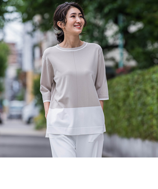 【大きいサイズ】Tシャツ風ニットプルオーバー≪手洗い可能≫