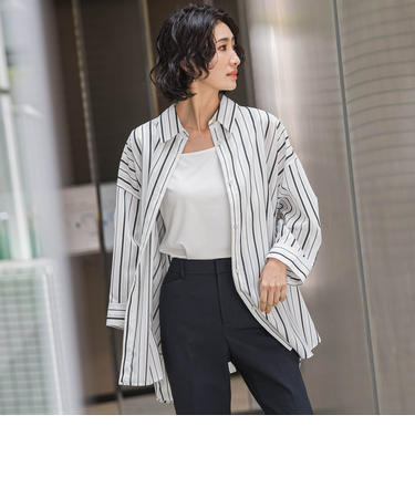 オーバーサイズストライプシャツ≪洗濯機で洗える≫