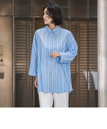 オーバーサイズストライプシャツ≪洗濯機で洗える≫