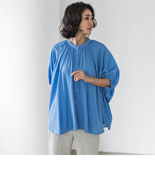 【WEB限定】ドルマンギャザーブラウス≪手洗い可能≫