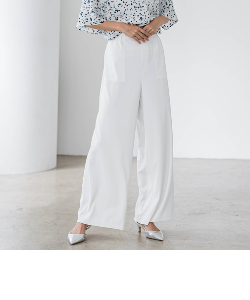 【大きいサイズ】パッチポケットワイドパンツ≪洗濯機で洗える≫