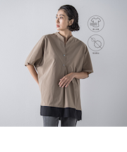 裾配色スキッパーシャツ≪洗濯機で洗える≫