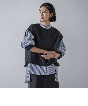 【biyori】”着こなし自在”2wayピーチポプリンジレ≪洗濯機で洗える≫