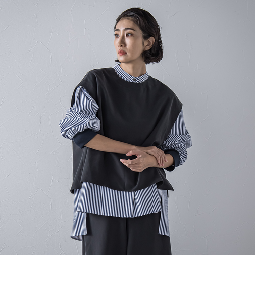 【biyori】”着こなし自在”2wayピーチポプリンジレ≪洗濯機で洗える≫