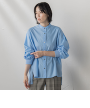 【大きいサイズ】【biyori/極】”こなれ袖がポイント”バンドカラーシャツ