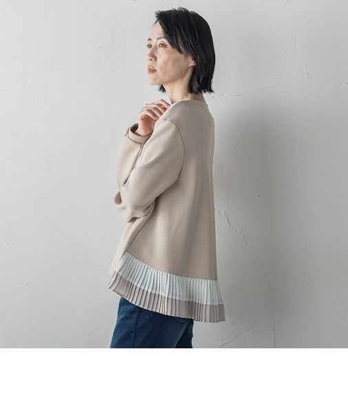 【大きいサイズ】【biyori】ライトダンボールプリーツ切り替えカットソー≪洗濯機で洗える≫