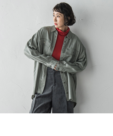 【大きいサイズ】【biyori】モダールデニムシャツ≪洗濯機で洗える≫