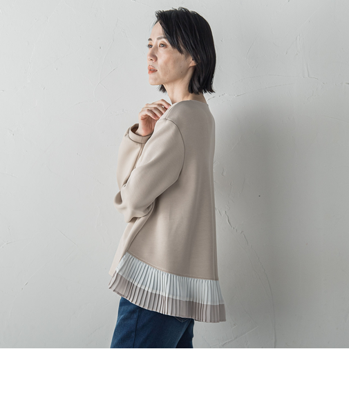 【biyori】ライトダンボールプリーツ切り替えカットソー≪洗濯機で洗える≫