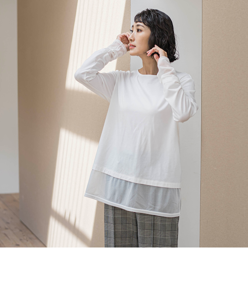 【WEB限定/大きいサイズ】”着映え万能ロンＴ”シアードッキング≪洗濯機で洗える≫